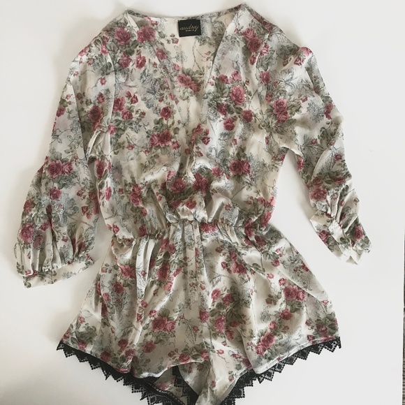 Audrey 3+1 Pants - Audrey 3 + 1 Floral Semi Sheer Lined Romper